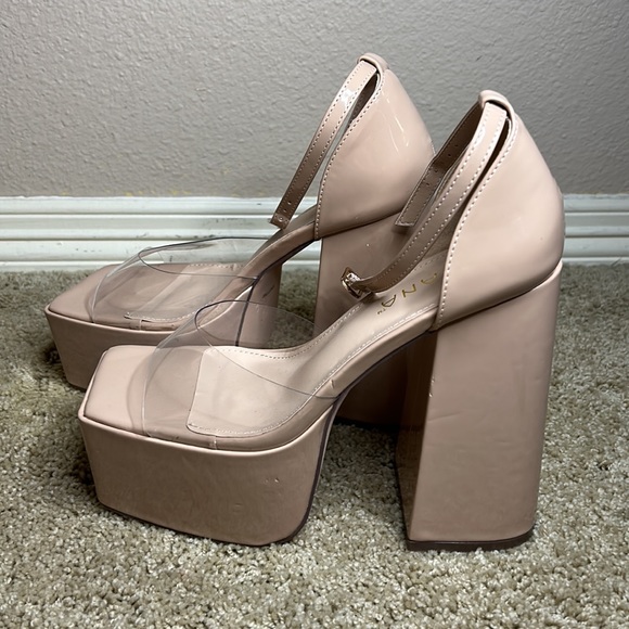Clear Nude Platform Block Heels - Picture 6 of 10